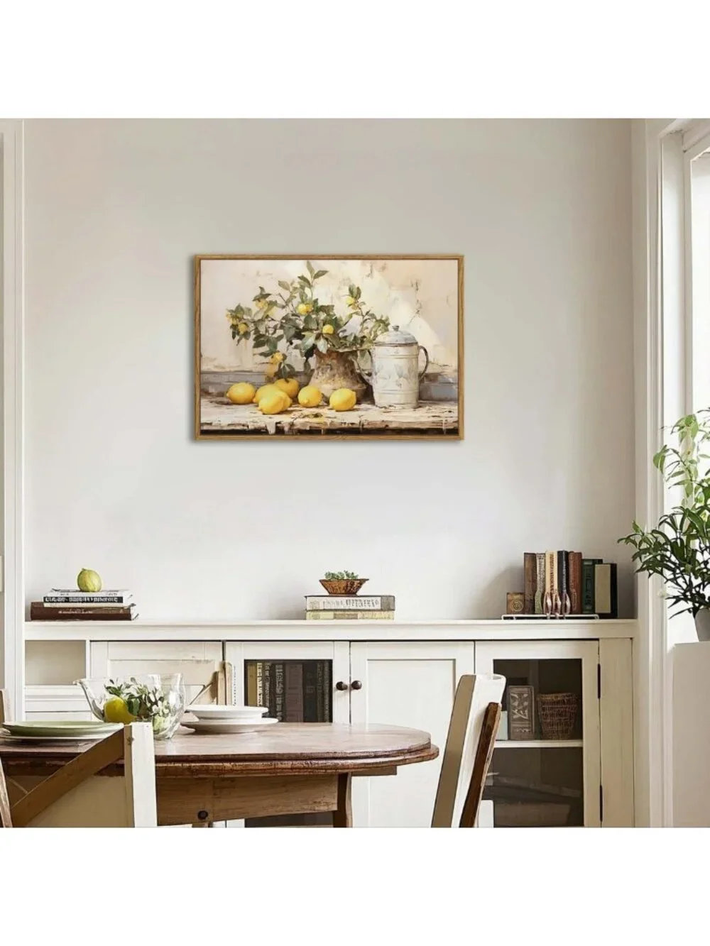 Framed Vintage Kitchen Wall Art - Yellow Lemon Still Life Canvas Print, Rustic